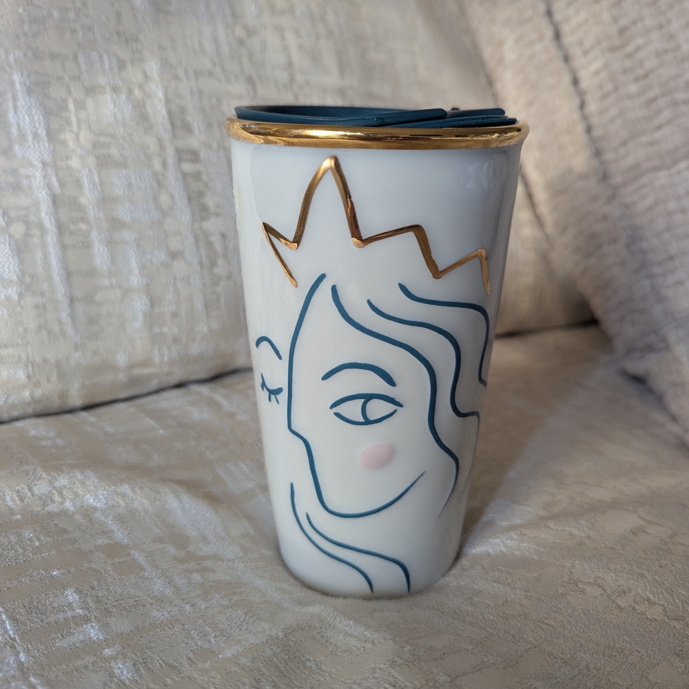 Gold and Blue Ceramic Face Mug